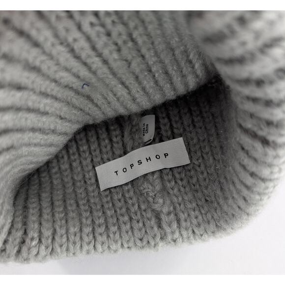 Topshop Gray Cuffed Pom Beanie Hat - Picture 4 of 5